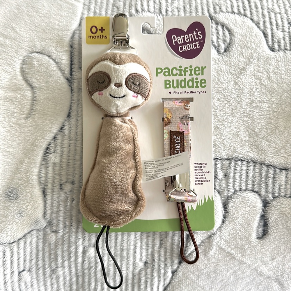 COPY - Parents Choice SLOTH pacifier clip buddy/keeper baby gift plush binky 0m…